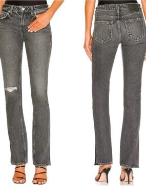 GRLFRND Hailey Low Rise Slim Boot With Slit Empire State Black $235 Size 26